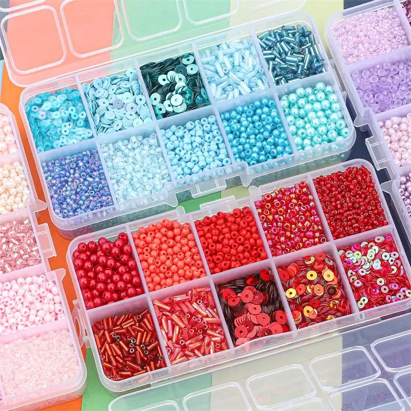 13x6.5x2.3cm Sequin Kit, Glass Seed Beads Box, Charms Alphabet For Jewelry Making, Bracelets, Rings,Earring,Bag,Shoes Set, DIY