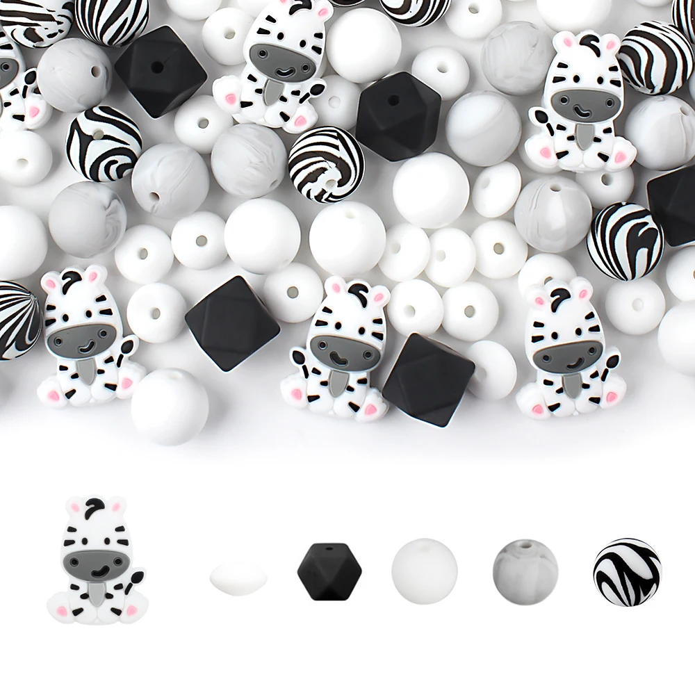 20Pcs Zebra Cow Silicone Beads For Pacifier Chain Bracelet Jewelry Making DIY Keychain Necklace Accessories Teething Toys
