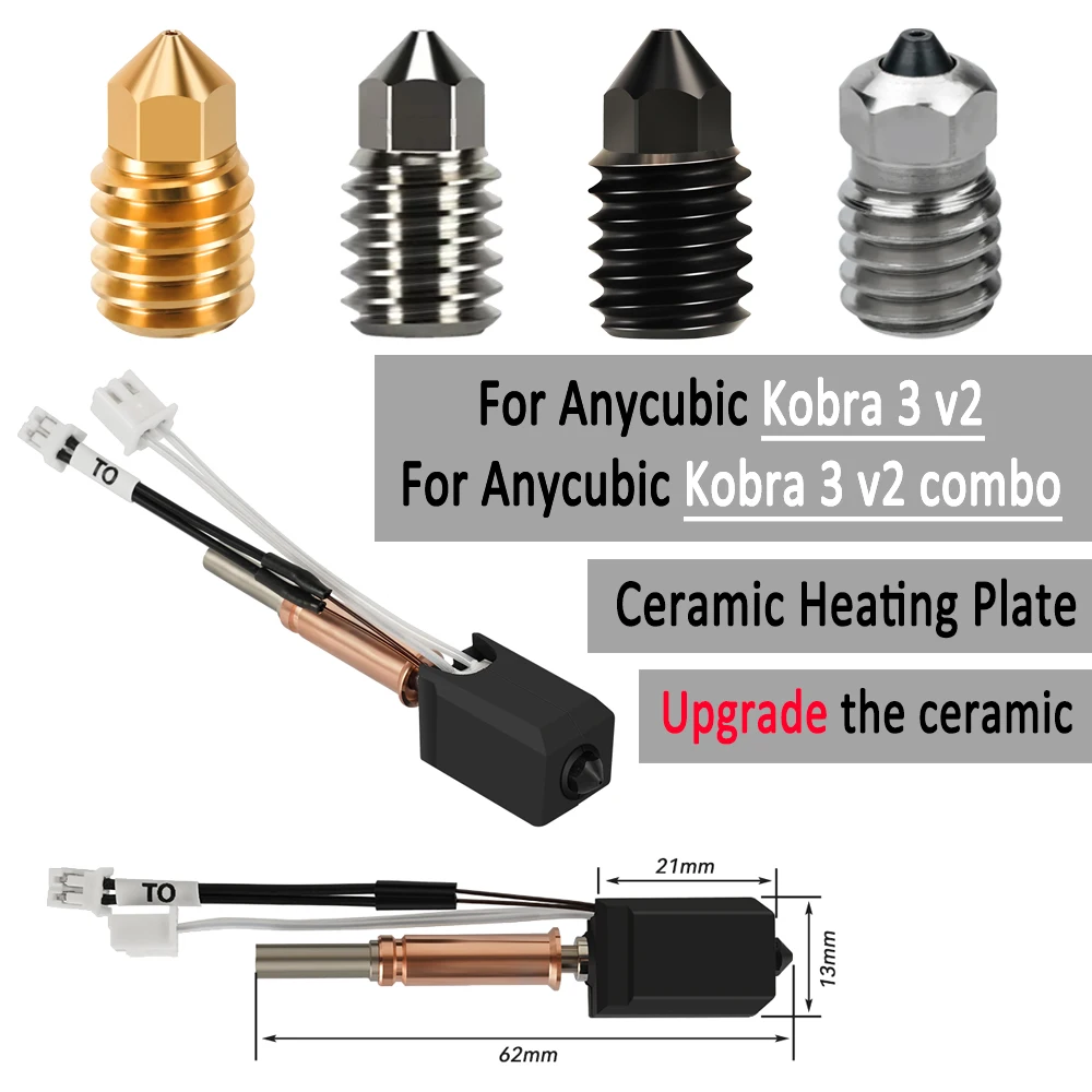 Upgraded hotend For Anycubic Kobra 3 v2/kobra 3 v2Combo Hotend Hardened steel Nozzle Thermistor 3D Print Head Hot End