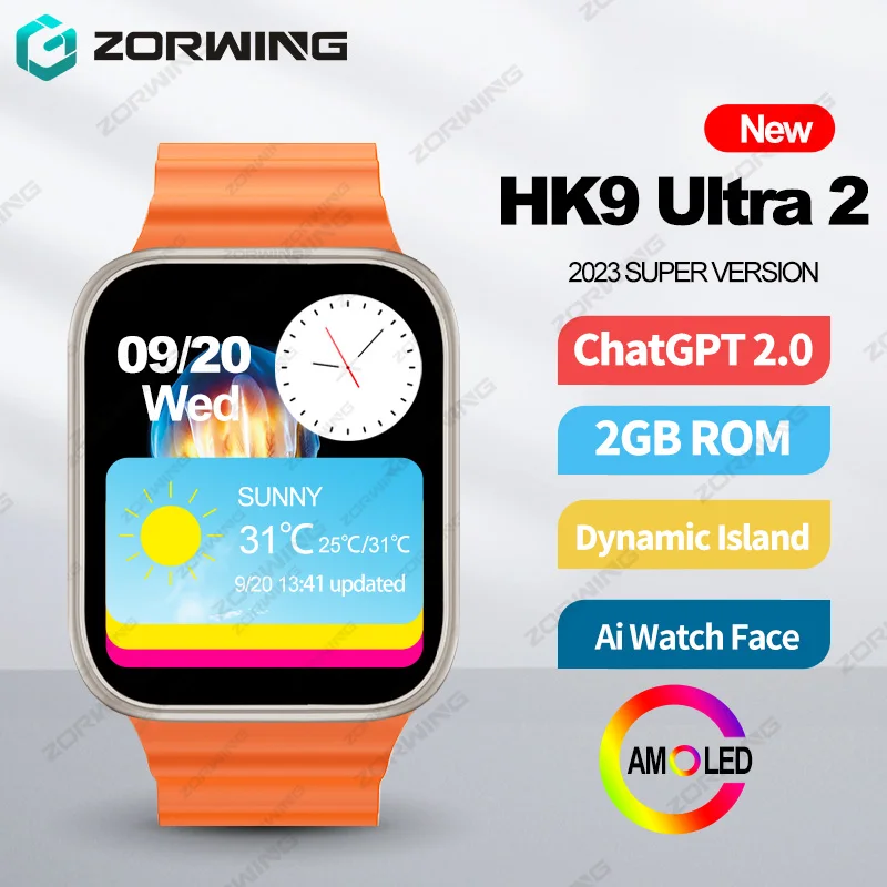 

HK9 Ultra 2 AMOLED Smart Watch Men ChatGPT Smartwatch Dynamic Island 2GB ROM Ai Watch Face HK8 Pro Max Upgraded for Android IOS