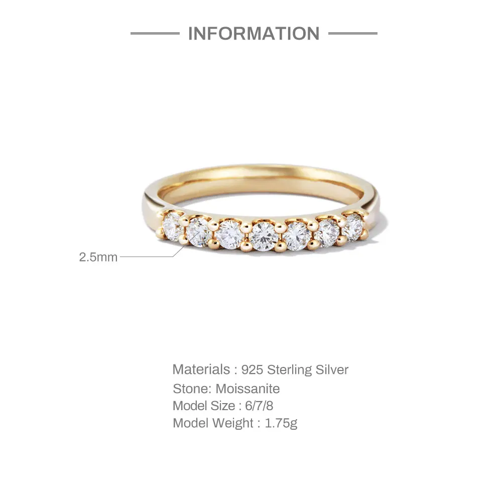 ROXI Moissanite Ring 2.5mm Gold Half Eternity Bubble Rings For Women Jewelry Wedding Diamond Engagement Band Moissanite Jewelry