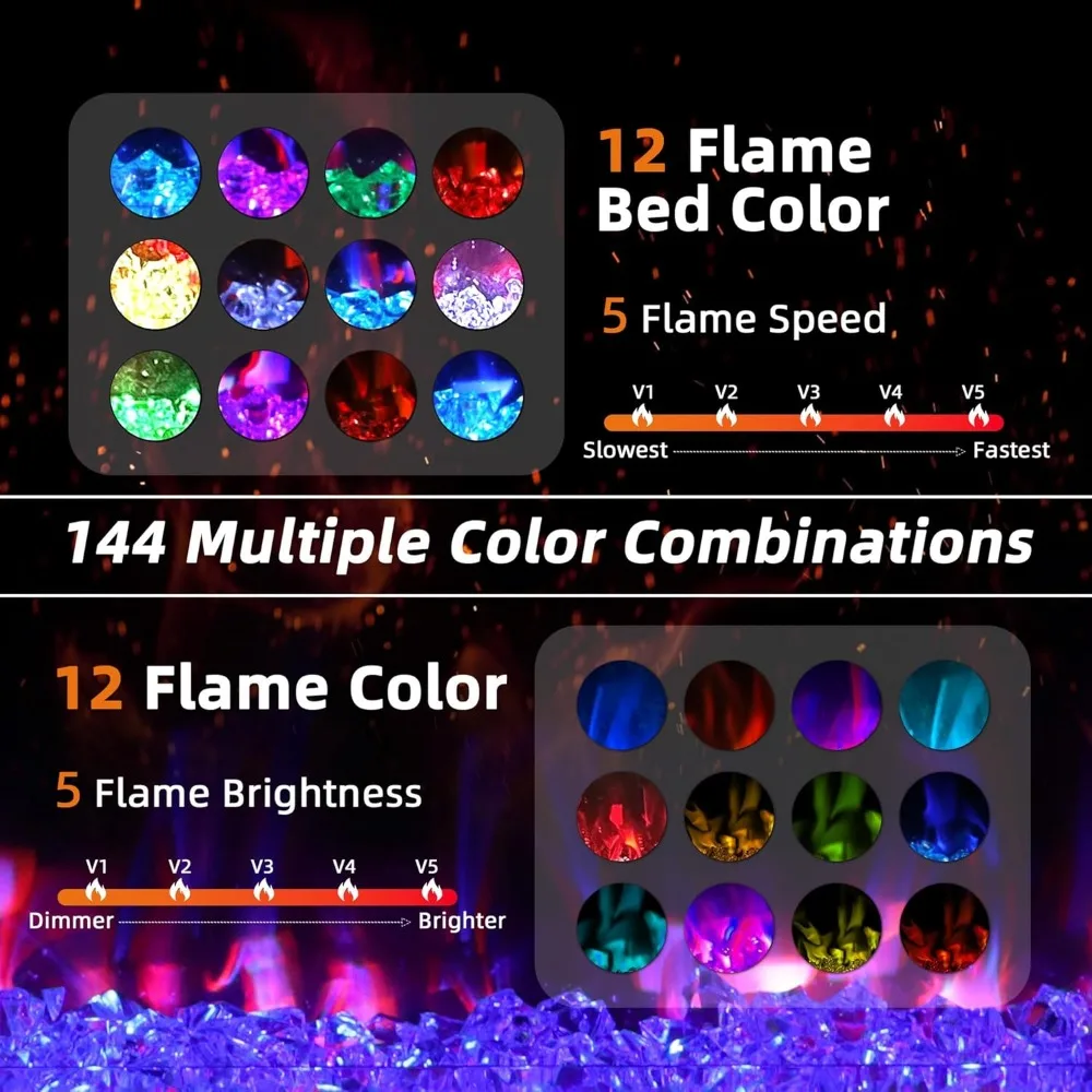 70" TV Fireplace Stand with 12-Color LED Lights, High Gloss Floating Fireplace Entertainment Center with 36" Electric Fireplace 5
