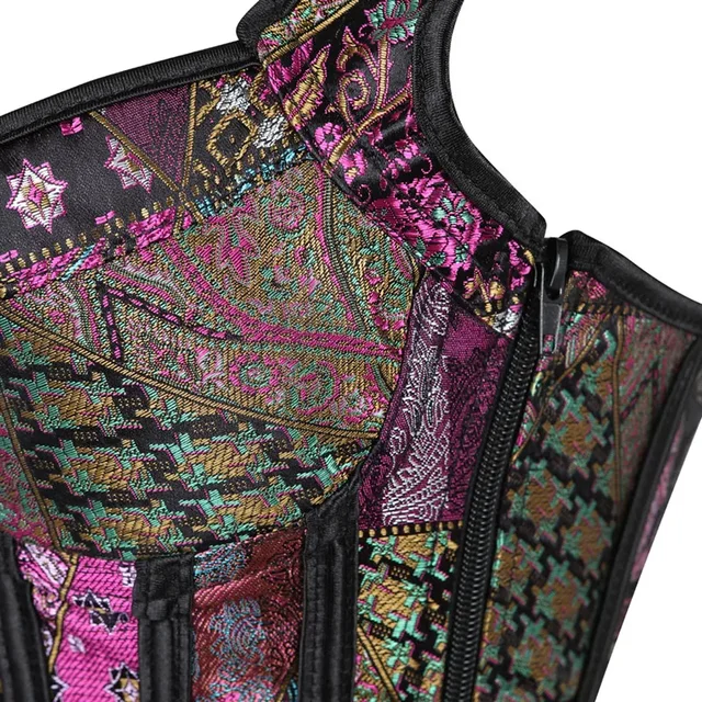 Black Overbust Corset for Women Vintage Steampunk Lace Up Jacquard Top - Image 6