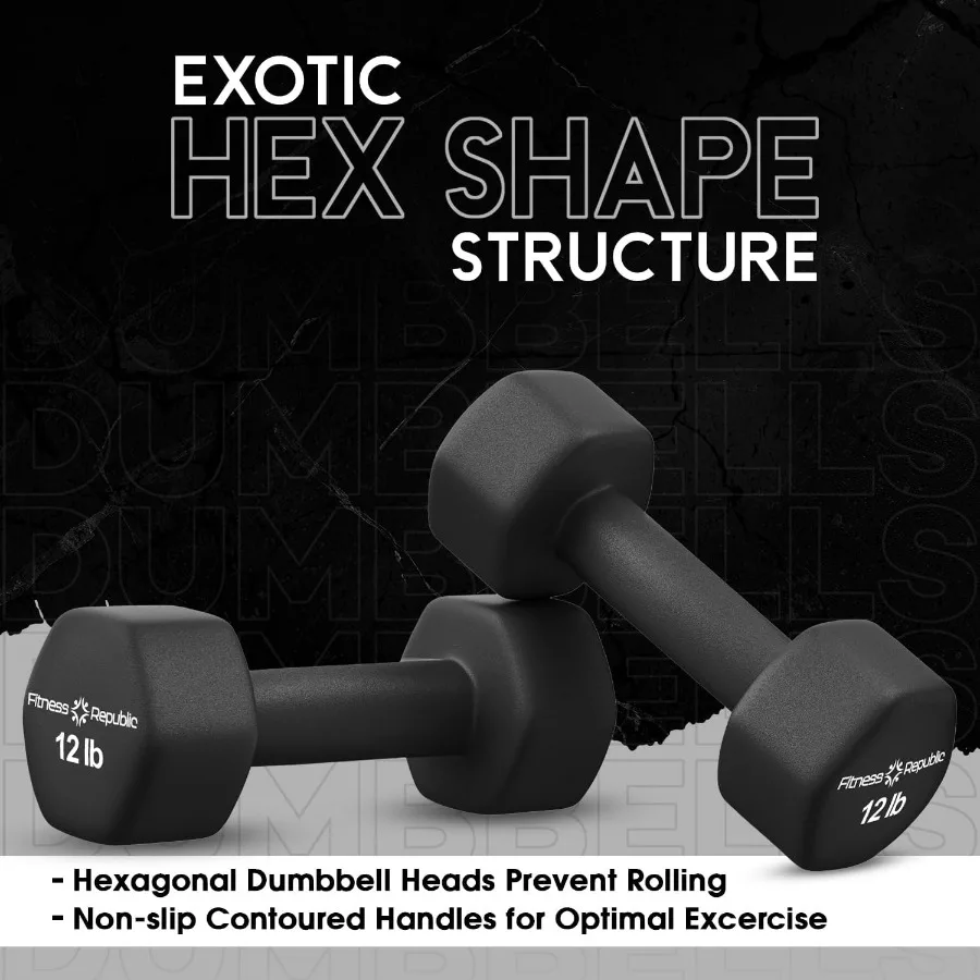 Neoprene Dumbbell Set of 2, Non-Slip, Hex Shape, Free Weights for Muscle Toning and Strength Building - Portable Home Gym Hand W