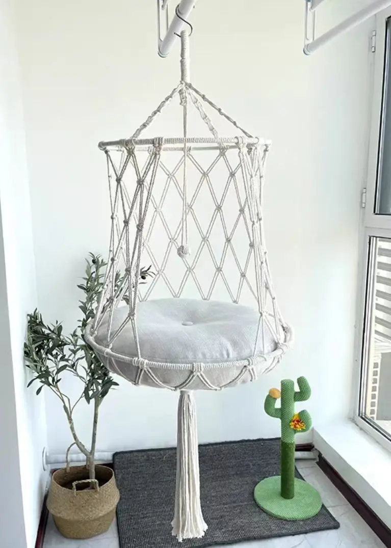 

Cat Hammock Cat Swing Hanging Nest Rope Preparation Cat Nest Four Seasons Hanging Basket Balcony Hanging Bed Sunbathing