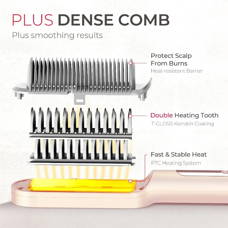 TYMO Ring Plus Ionic Hair Straightener Brush-Straightening Comb with Negative Ions for Women, Titanium Coating