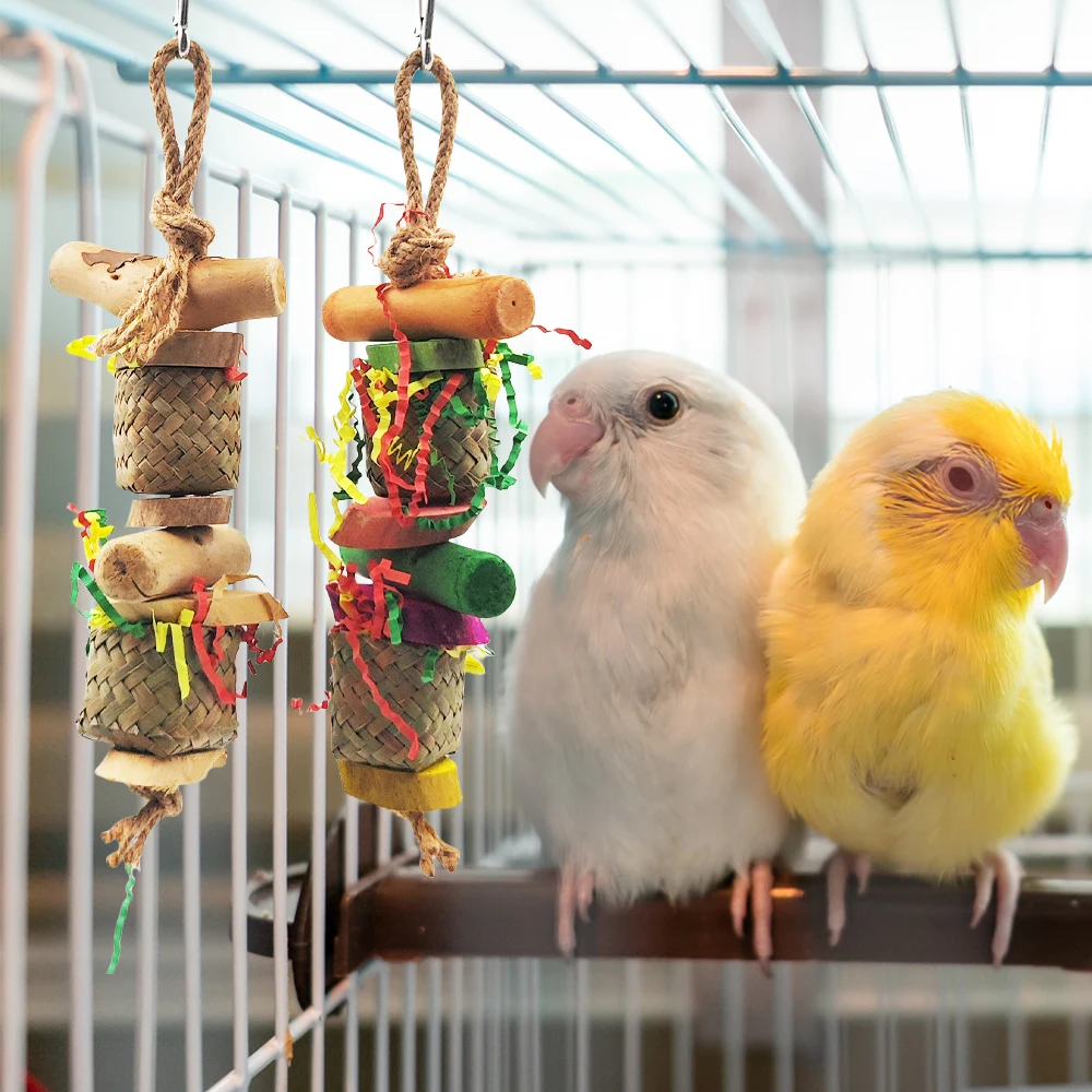 1pc Hand-made Straw Palm Leaves Bird Chew Toy Natural Bird Claw Grinding Swing Toys for Parrot Hanging Cage Pet Accessories