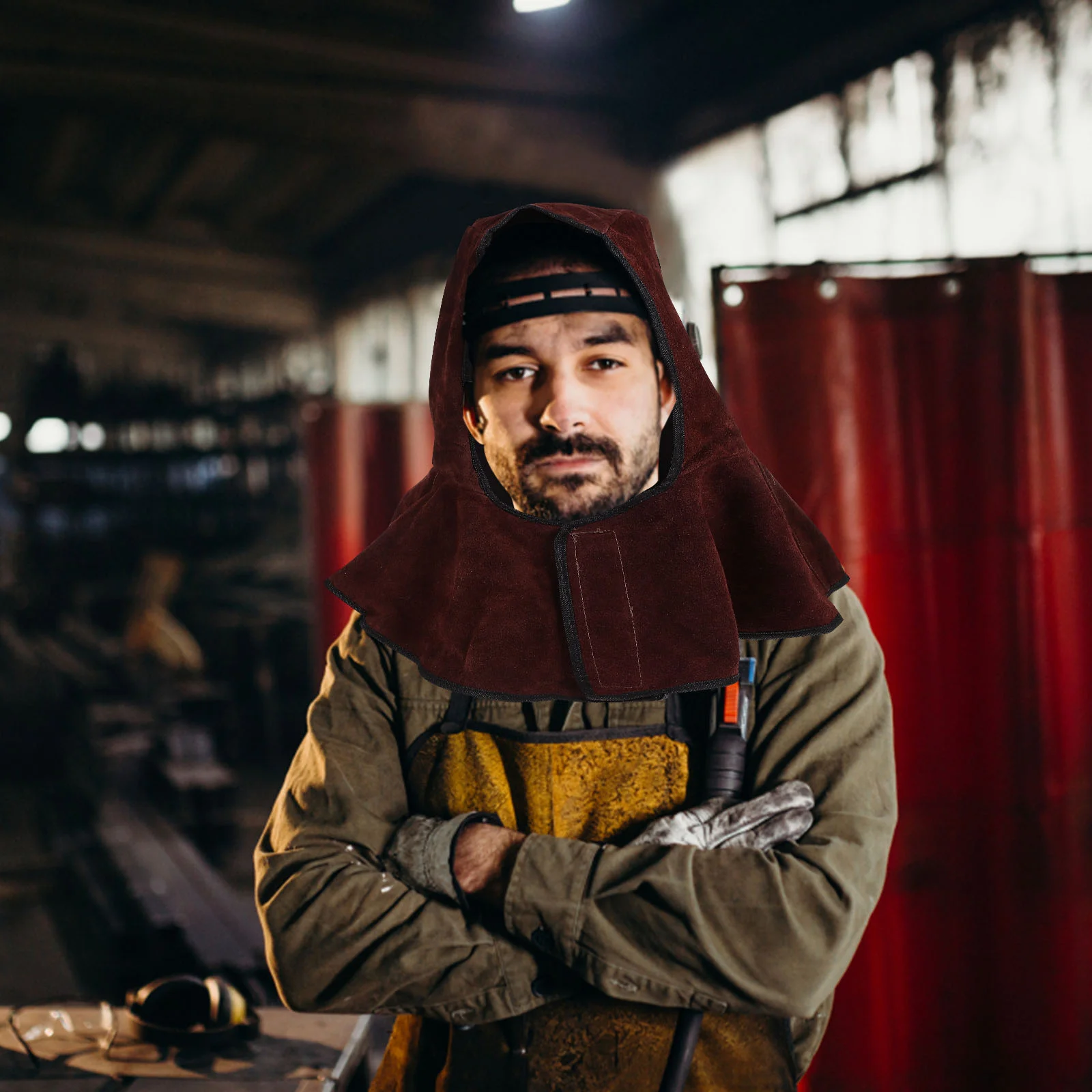 

Cape Welder Hat Mens Shawl Welding Protective Hood Suede Protection Face Cover Protector Cow Split Head Man Caps