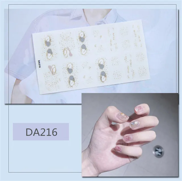 14tips/sheet Nail Wraps Polish Decals Strips Golden Glitter 3D Adhesive Full Nail Art Stickers Manicure Kits Drop Shipping DA216