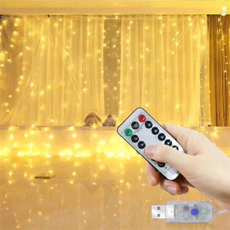 Description Picture 3 of itemLED Curtain String Lights Christmas Garland Decor Fairy Light 8 Modes USB Remote Control Holiday Wedding Party for Bedroom Home