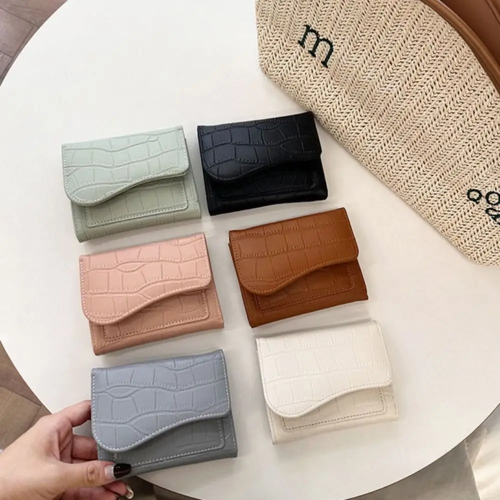 

PU Leather Female Purse Multiple Card Positions Lightweight Mini Short Wallets Solid Color Card Bag Student