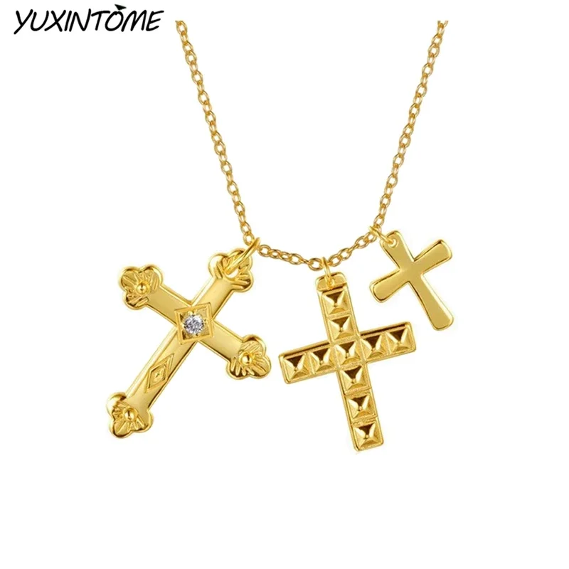 925 Sterling Silver Chain Fashion Cross Pendant Long Chain 45cm Gold Necklace Wedding Rock Punk Charm Exquisite Jewelry Gift