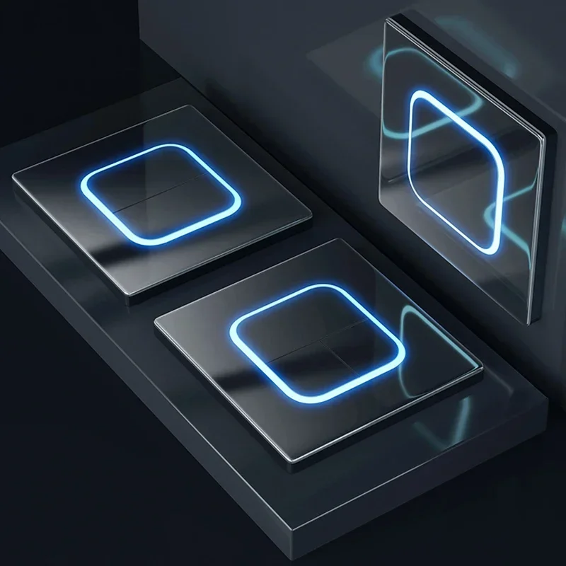 Touch Light Switch Tempered Glass Panel 1 2 3 4 Gang Wall 1 2Way Universal LED Indicator reset point Power ON OFF