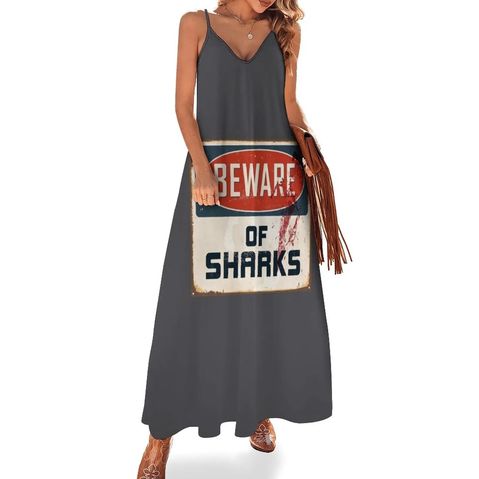 

Beware of Sharks Funny Shark Lover Diving Enthusiast Sleeveless Dress dress korean style summer clothes for women