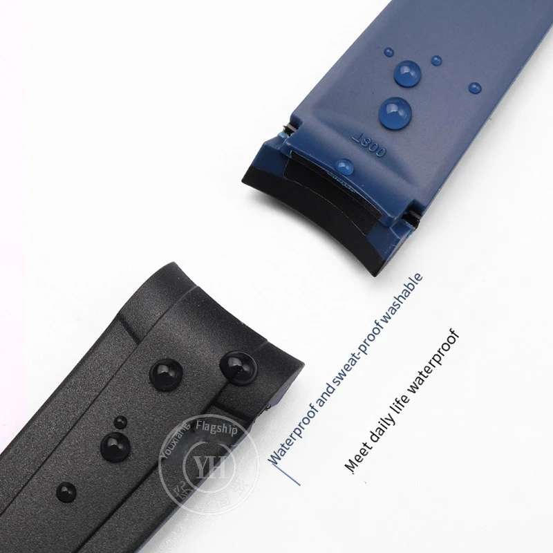 Arc Interface Natural Rubber Silicone 22mm Sports Watchband - Blue, Green, Black