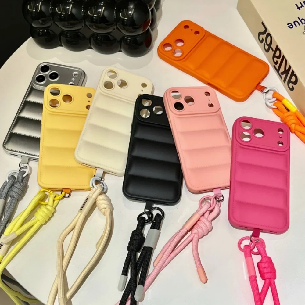 Stylish Down Jacket Crossbody Phone Case with Long Strap - Solid Color Cover