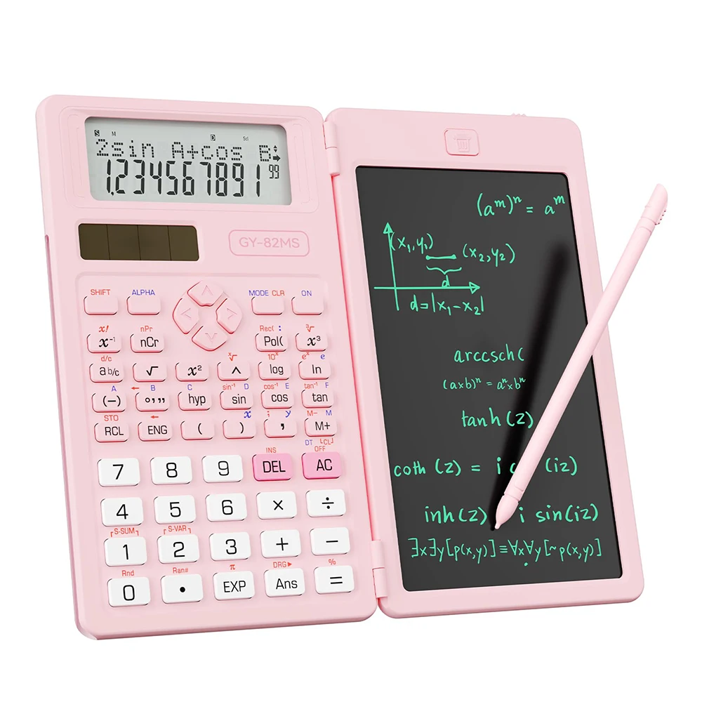 2-in-1 접이식 과학 계산기 및 6인치 필기 태블릿 82MS 240 기능 LCD 디스플레이(대학 사무실 학생 교사용)