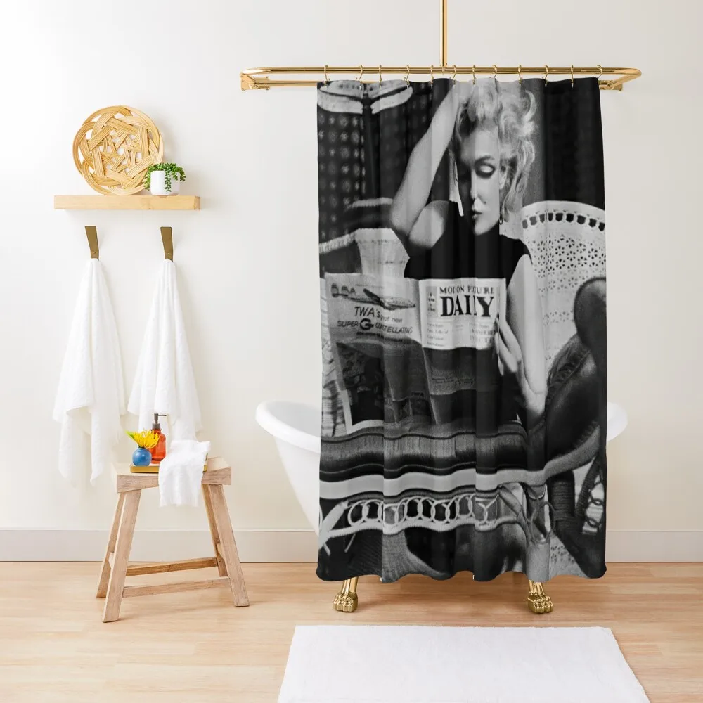 

Marilyn Monroe Reading Newspaper, Retro Black and White Photograph Shower Curtain Bathroom And Shower Products Curtain