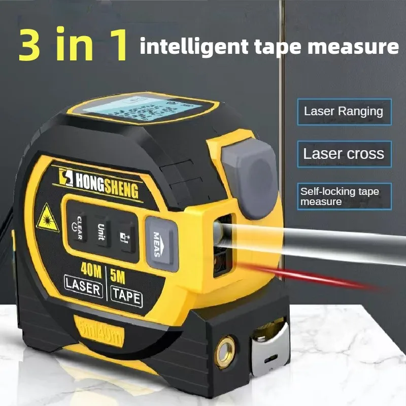 3 In 1 Intelligent Tape Measure LCD Display 40/60m Digital Laser Distance Meter Rangefinder