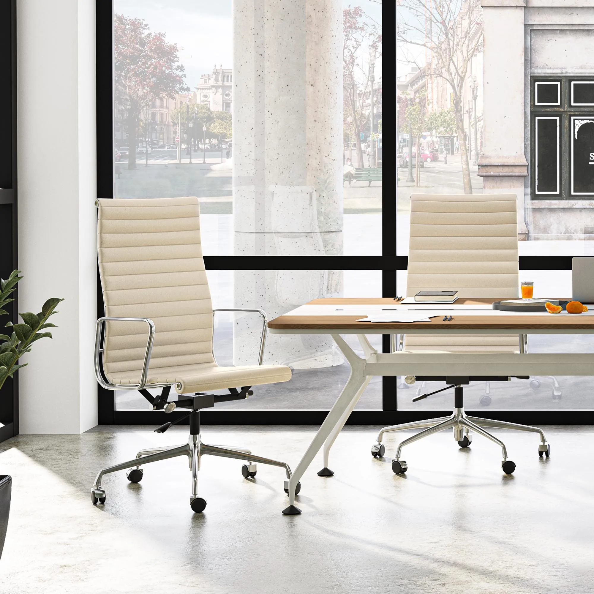 Ribbed Ergonomic Swivel Office Chair Black Leather