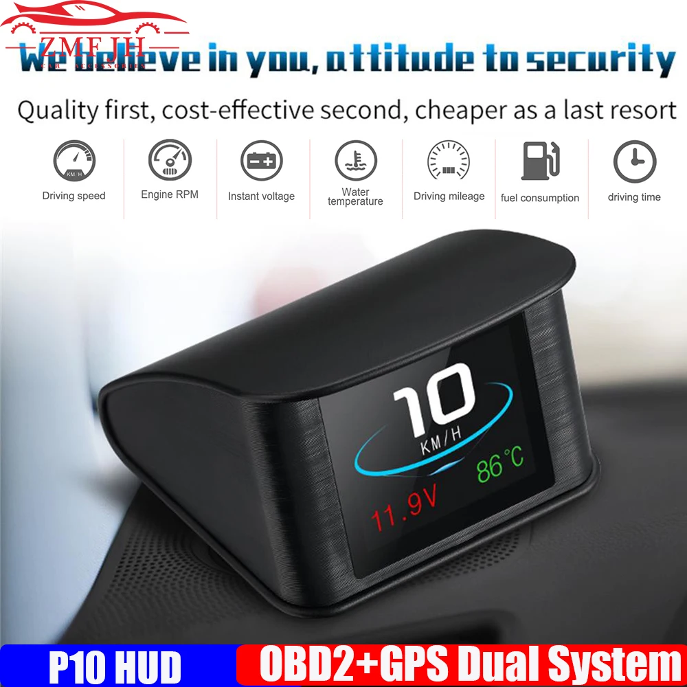 Affichage tête haute OBD HUD P10 pour voiture, compteur de vitesse numérique avec consommation de carburant, accessoires électroniques automatiques, ordinateur de bord, OBD2