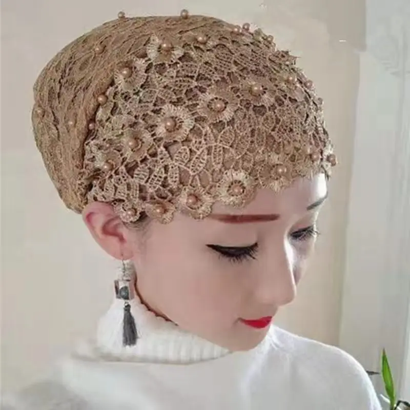 2021 new diamonds muslim turban hat women headscarf bonnet summer female head wraps turbante mujer ready to wear hijab scarf Summer Hair Wraps Bonnet Women Beading Turban Cap Embroidery Muslim Hat Turbante Mujer Cancer Caps