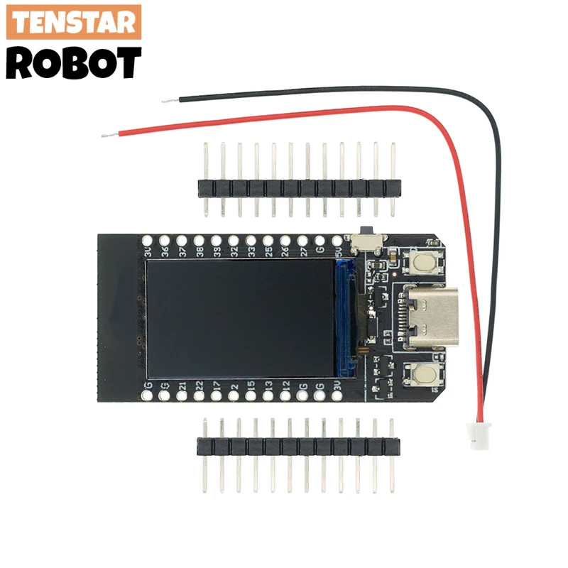 USB portu ve düğmeleri gösteren T-Display ESP32 açılı görünümü
