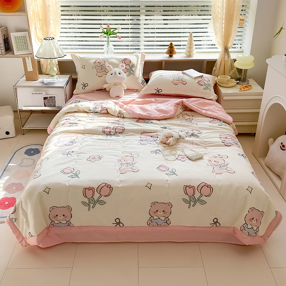 Summer Quilt YanYangTian Thin Wadding Blanket Cute Printing Four Seasons Duvet Comforter for Double Bed
