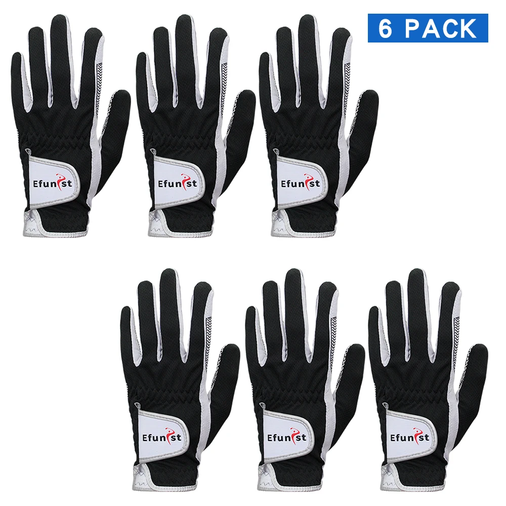 Efunist Golf Glove For Men Non-Slip Patterned Microfiber Black Breathable Left Hand 3D Performance Grip Comfortable Golf Gloves