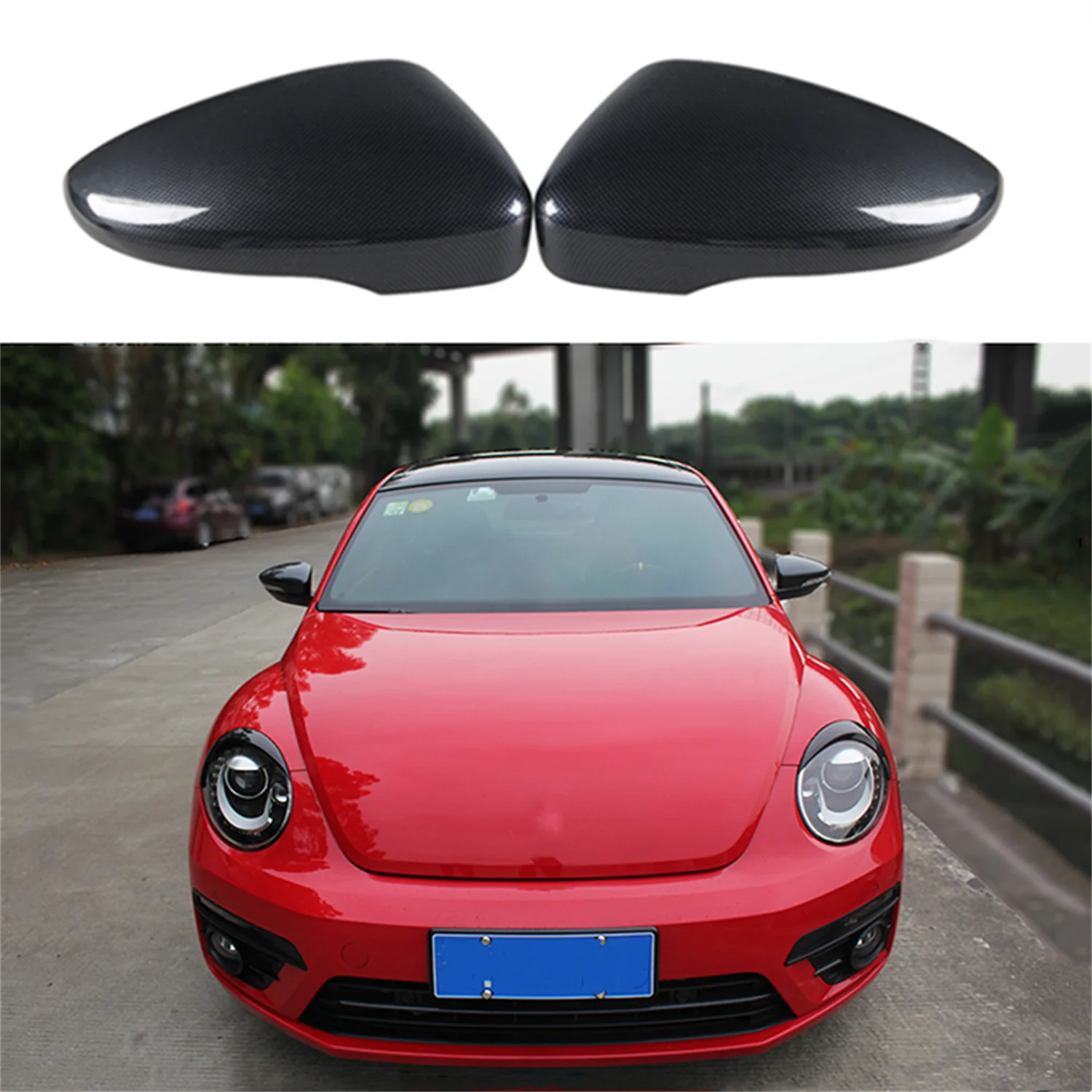

for VW Volkswagen Beetle A5 2012-2019 Carbon Black Exterior Rear view Side Door Mirror Cover Decor Trim ABS Car Accessories 2pcs