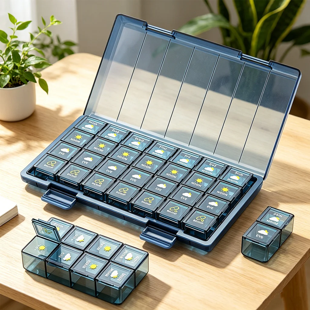 Portable Weekly 7 Day Pill Organizer Colorful Stackable Medicine Case 3/4 Times Daily Pill Dispenser Storage Box