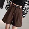 High Waist Corduroy A- Line Shorts Women's Autumn Winter New Style Slimming Black Casual Wide Leg Boot Pants Outerwear