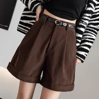 High Waist Corduroy A- Line Shorts Women's Autumn Winter New Style Slimming Black Casual Wide Leg Boot Pants Outerwear