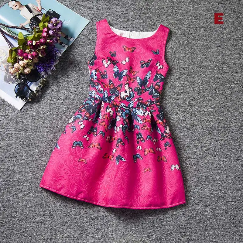 

Kids Girls Summer Butterfly Floral Print Teenagers Dress Formal Sleveless Party Dresses