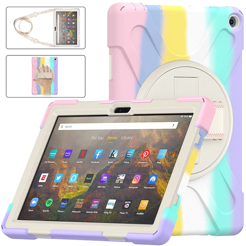 

Чехол-подставка для Amazon Fire HD 10 2021 11 поколения HD10 Plus, противоударный чехол-подставка с ручным ремнем и плечевым ремнем # S