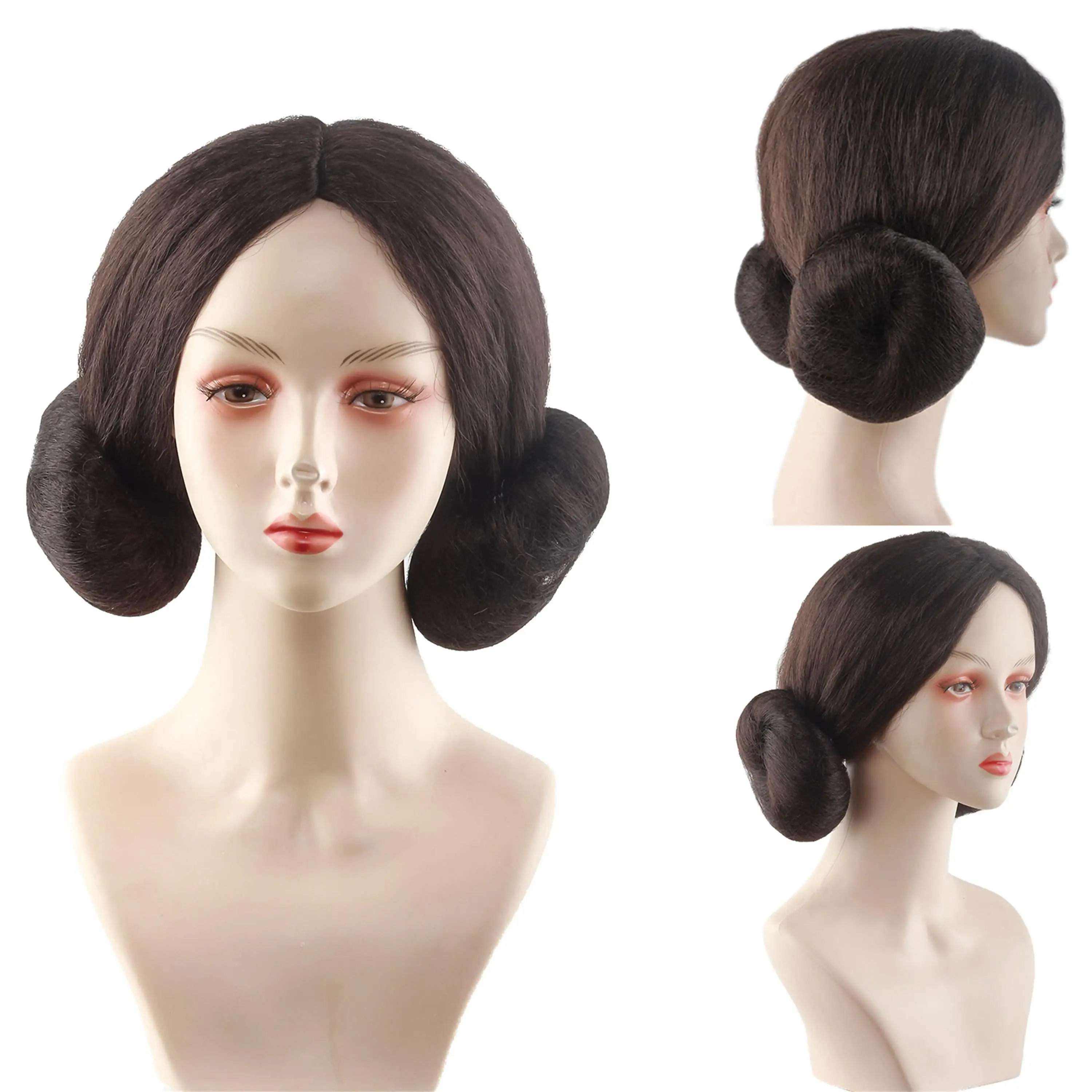 Leia Organa Solo Performance Cosplay Wig Brown Middle Double Temple Marubeni Head Chemical Fiber Synthetic Hair for Movie Fans