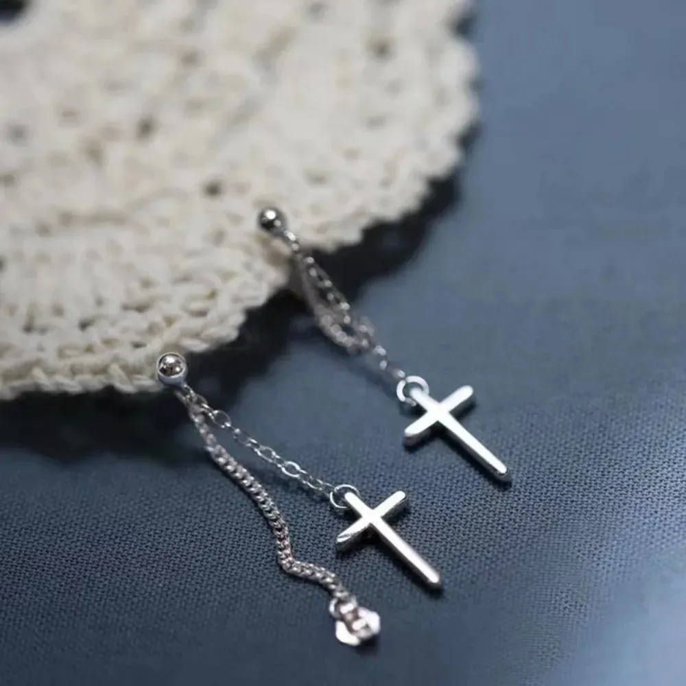 Punk Cross Drop Earrings for Women Men Gothic Hip Hop Long Tassel Hanging Earring Jewelry Gift Bijoux