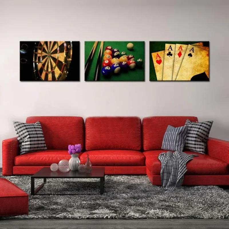 Vintage Wall Art for Living Room Retro Poker Darts Billiards Pictures Wall Art Print Leisure Sport Painting for Game Room