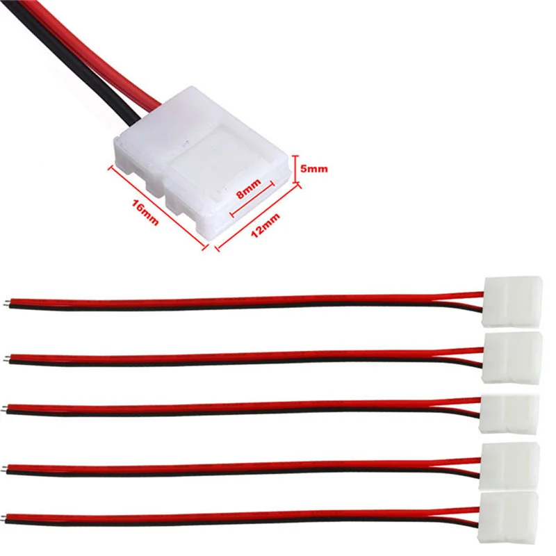 10pcs/lot No Soldering 2 Pin Led Strip Connectors 8 Mm 10 Mm Power Wire  Connector for 2835/5050 Led Strip Wire PCB Ribbon