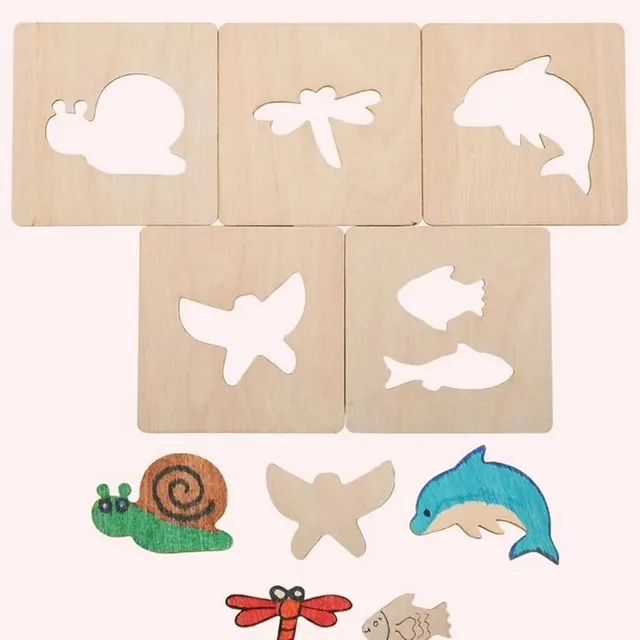 Montessori Kids Toys Drawing Toys Wooden DIY Painting Template Stencils Learning Educational Toys for Children Gift 20pcs 6