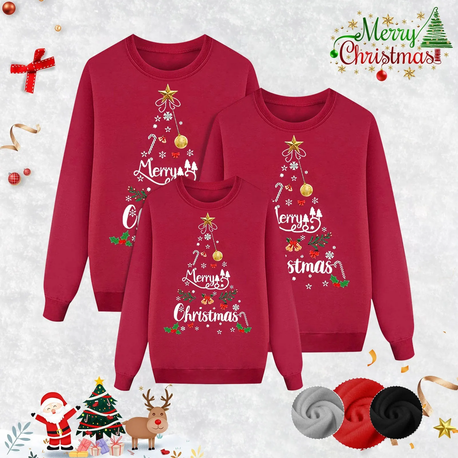 thumbnail image 5 of Sudadera con estampado de letras de árbol de Navidad a juego para toda la familia, manga larga, cuello redondo, informal, atuendo para padres e hijos para las fiestas, 5 of 5