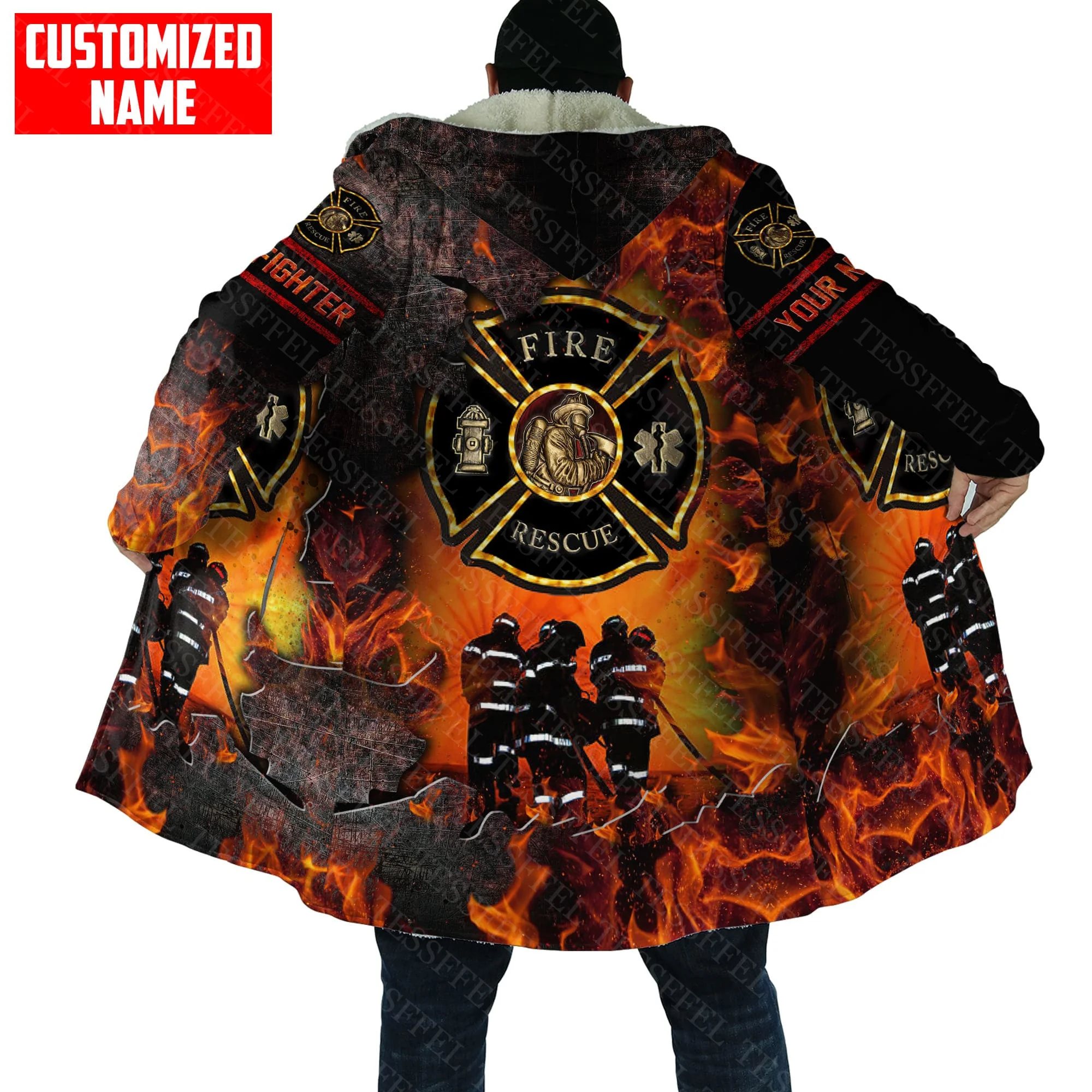 Name Cosplay Firemen Firefighter Skull Tattoo 3DPrint Streetwear Windbreaker Winter Casual Hood Cloak Fleece Hoodies R