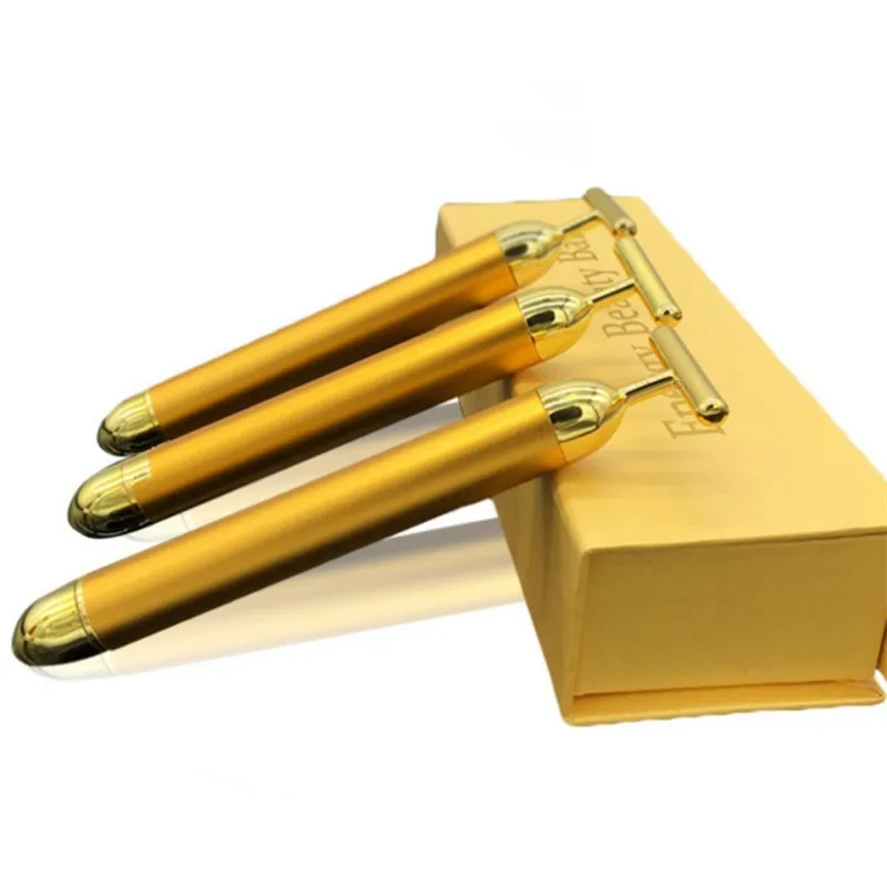 Facial Massager 24k Gold Facial Slimming Face Beauty Bar Pulse Firming Facial Roller Massager Lift Skin Tightening Wrinkle Vibrating Tool