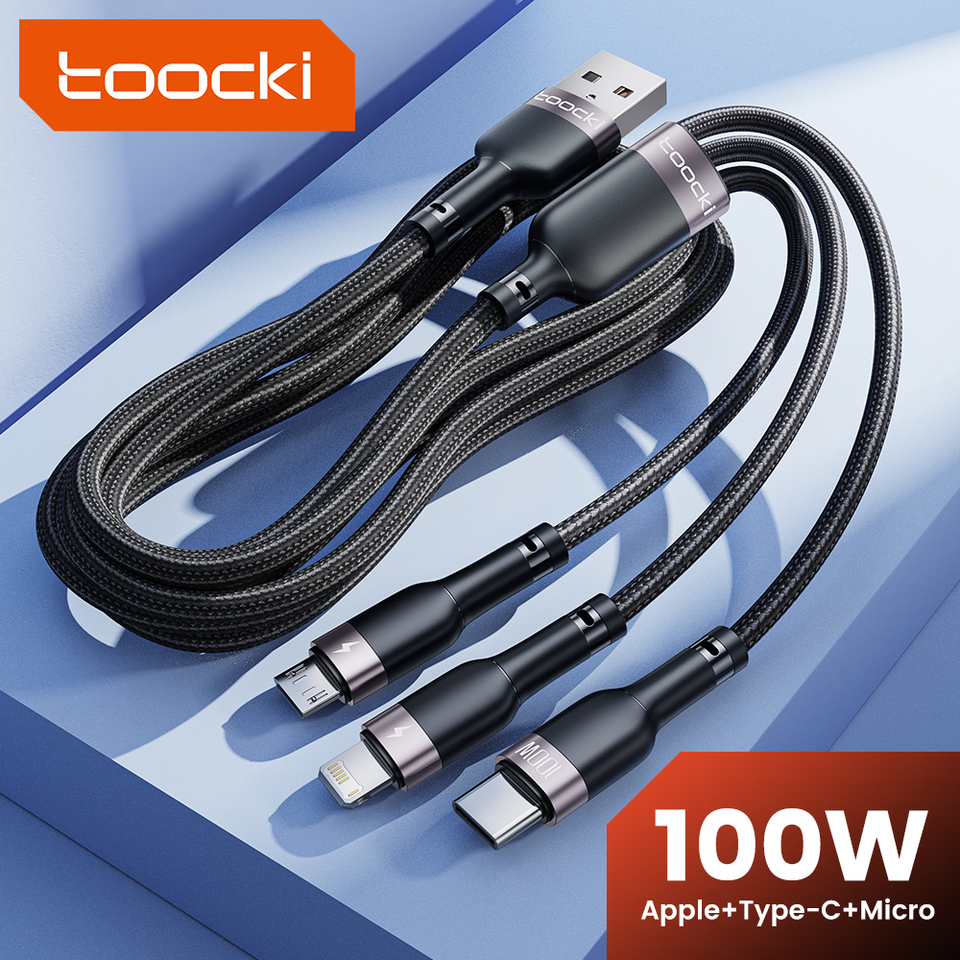  Toocki 6A 3-in-1 USB Type C Charger Wire for iPhone Android Type-C Mobile Phone Data Cord Cables USB Micro Fast Charging Cable 