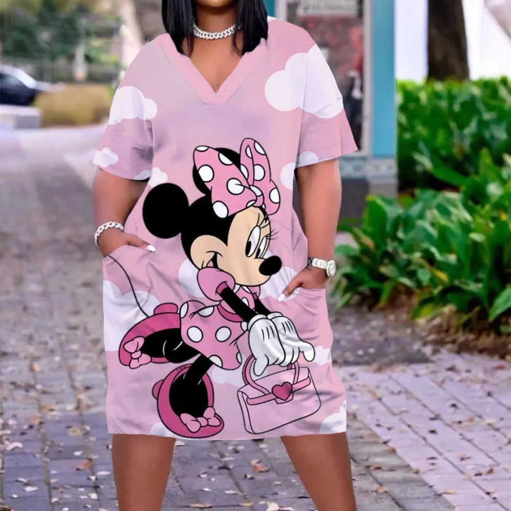 Disney Plus Size Midi Dress Long Sleeve Robe Casual Minnie Mickey Mouse Print Beach Loose Dresses Kawaii Sundress Women Clothing images - 6