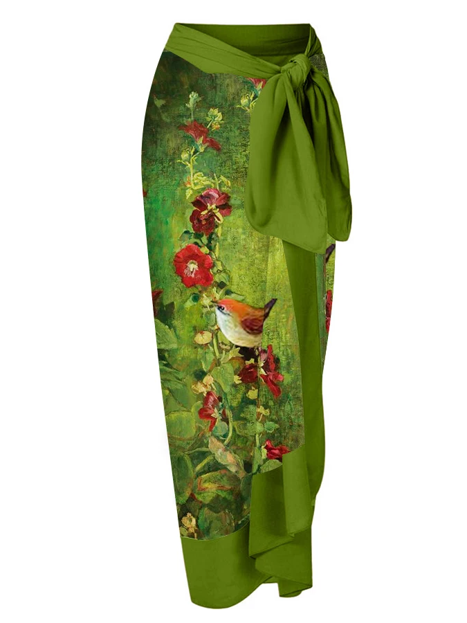 Fashion V-Neck Floral Oil Painting Print One Piece Summer Beach Solid Push Up Micro Swimsuit Set Brazilian Bathing Suit