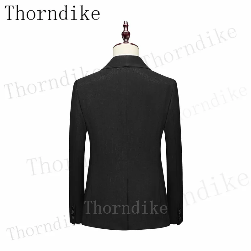 Thorndike Men Fashion Marrige Shawl Collar Striped Black Suits Jacket Trousers Male Business Casual Wedding Blazers Coat Pants