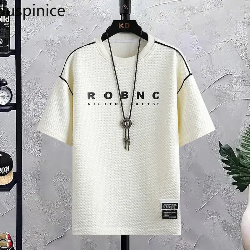 Summer Ice Silk Short-sleeved T-shirt Five-quarter Pants Suit Men's Loose Thin Casual Top Shorts Sports Set Male Clothes 5