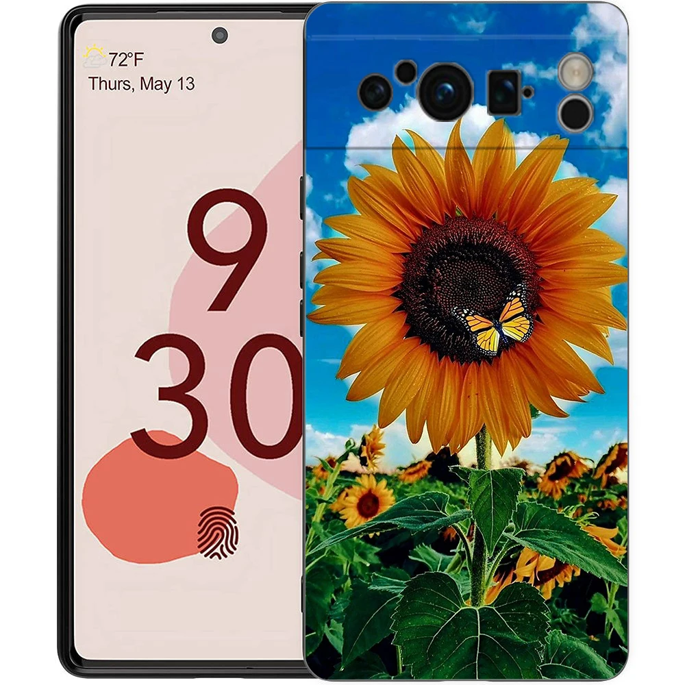 Elegant Sunflower Design Luxury Phone Case - Black Soft TPU Cover