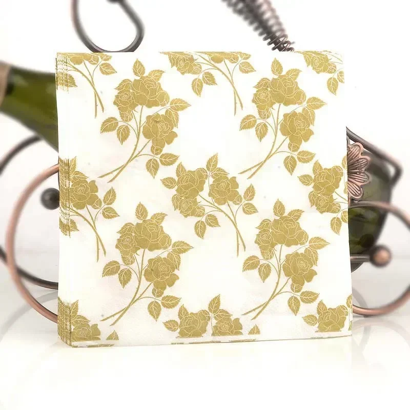 Gold Series Napkin Printed Placemat Paper Wine Glass Flower Arrangement 20 Pcs/pac paper napkins disposable paper placemats